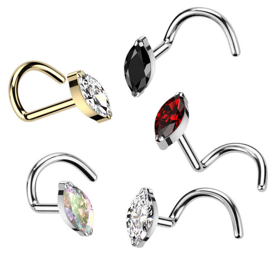 1pc Implant Grade Titanium Marquise Gem Nose Screw Ring 18g or 20g