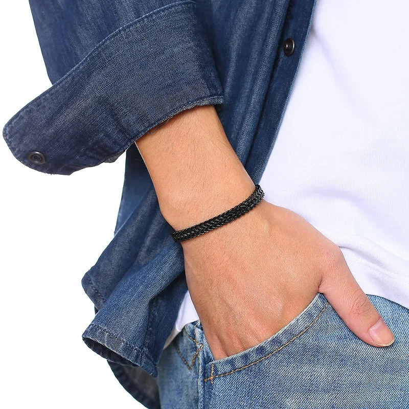 Men Double Link Chain Bracelet Polish Color Stainless Steel Punk Biker Jewelry
