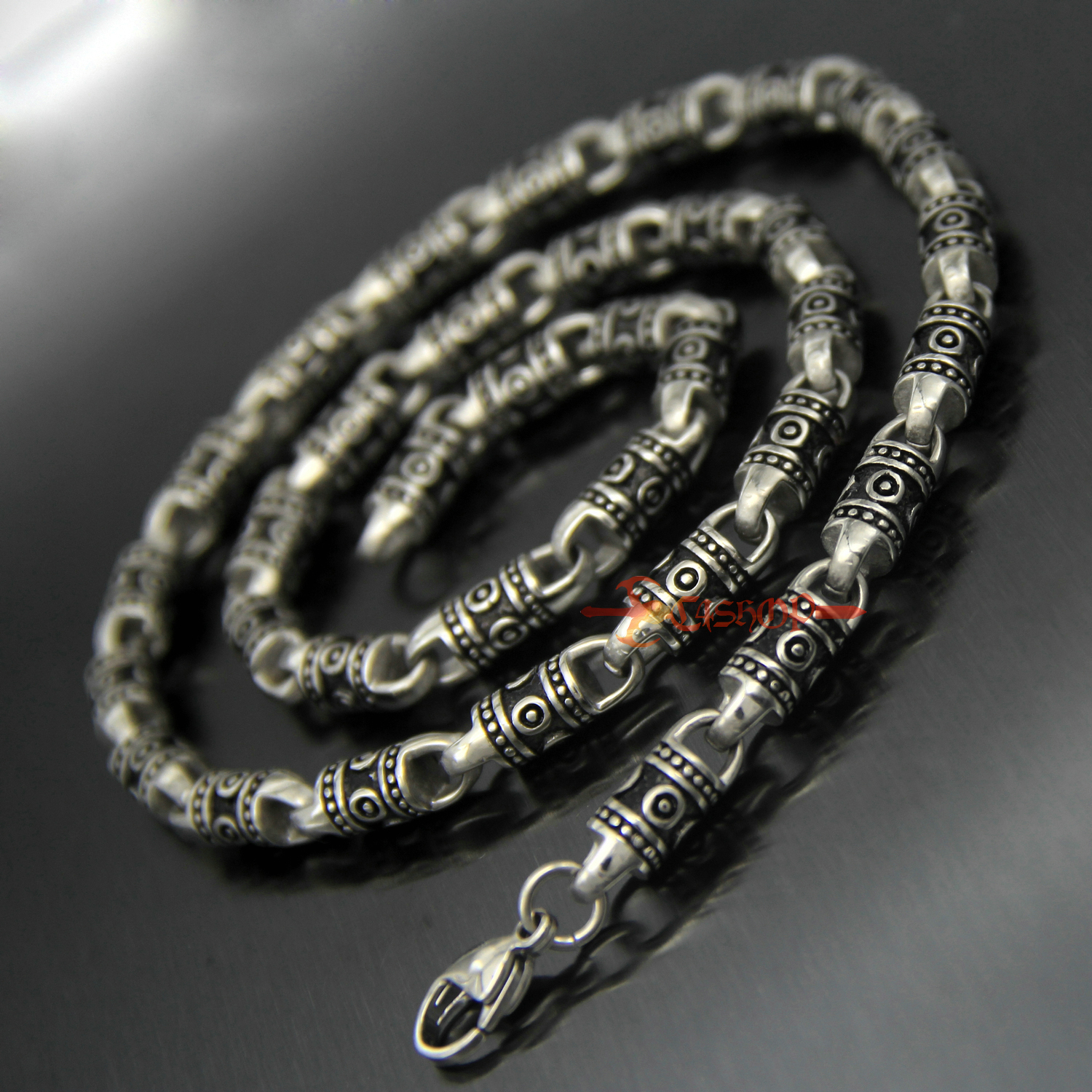 Retro Silver Stainless Steel Tibetan Tribal Totem Chain Necklace Men’s Women’s