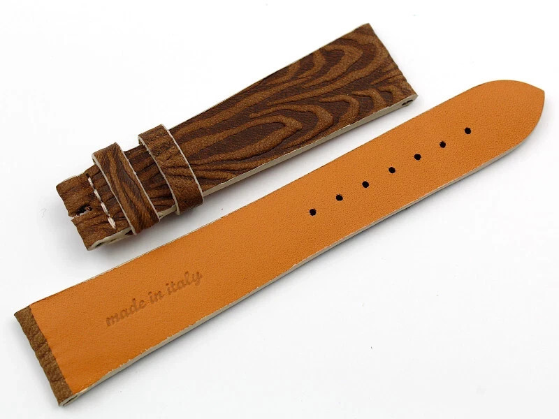 Genuine Leather Strap Brown Wood Effect Handle 20mm Spare Parts Made Italy New