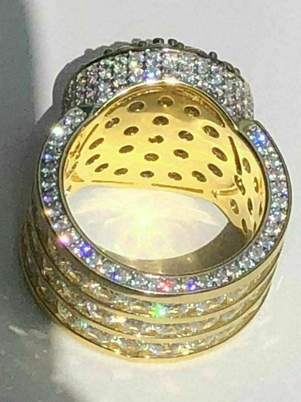 Men’s Large Solid 925 Silver 5ct CZ Pinky BIG RING 14k Gold Plated ICY HIP-HOP