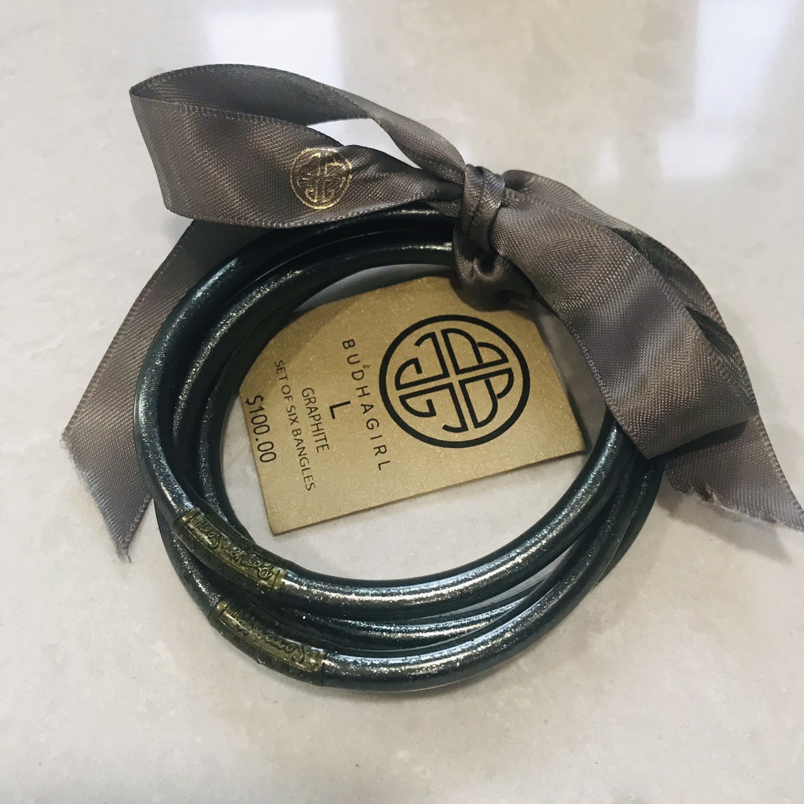 3 – BudhaGirl bangles All Weather Graphite Pause Breathe Large NWT Waterproof