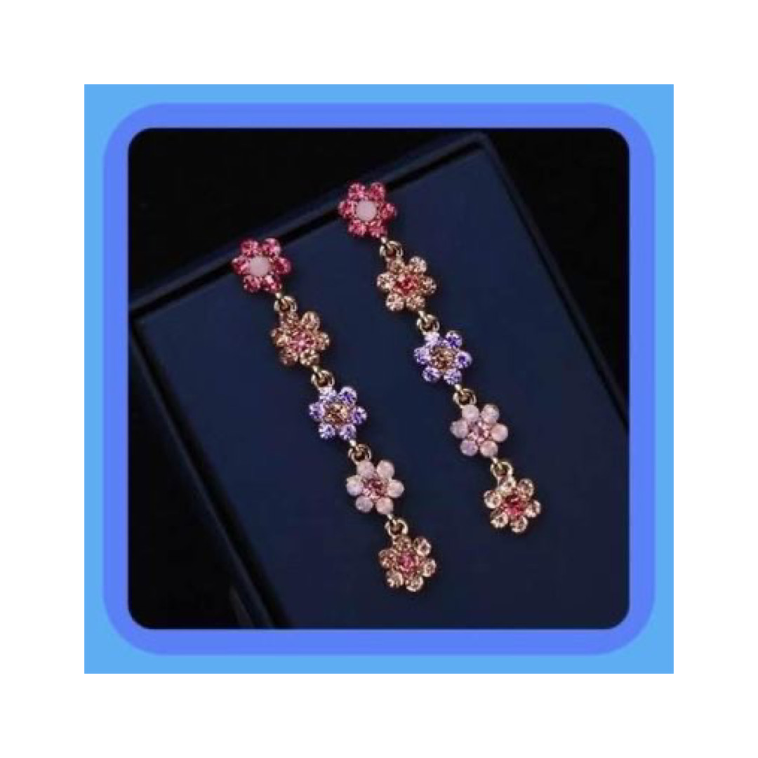 Unique Pretty Cascading Multi Colorful Beauty Rhinestone Flower Earrings