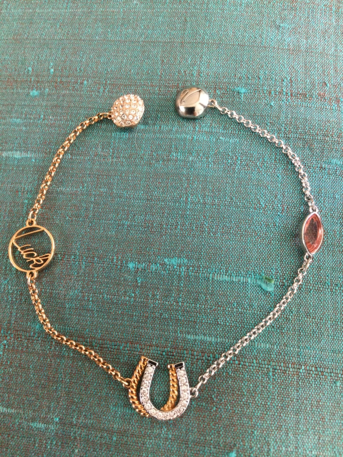 Genuine Signed Swarovski Rose Gold GOOD LUCK Bracelet