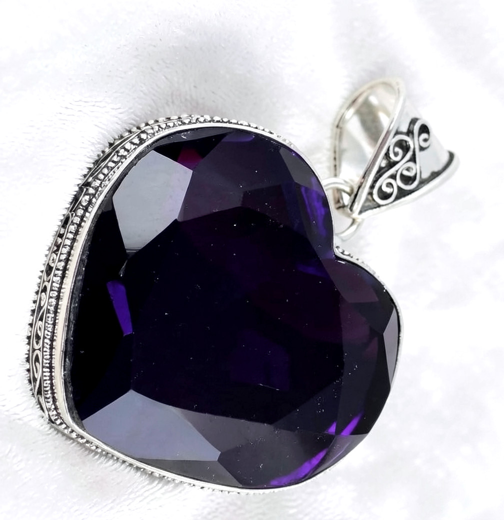 African Amethyst Heart Gemstone Handmade 925 Sterling Silver Jewelry Pendant 2″