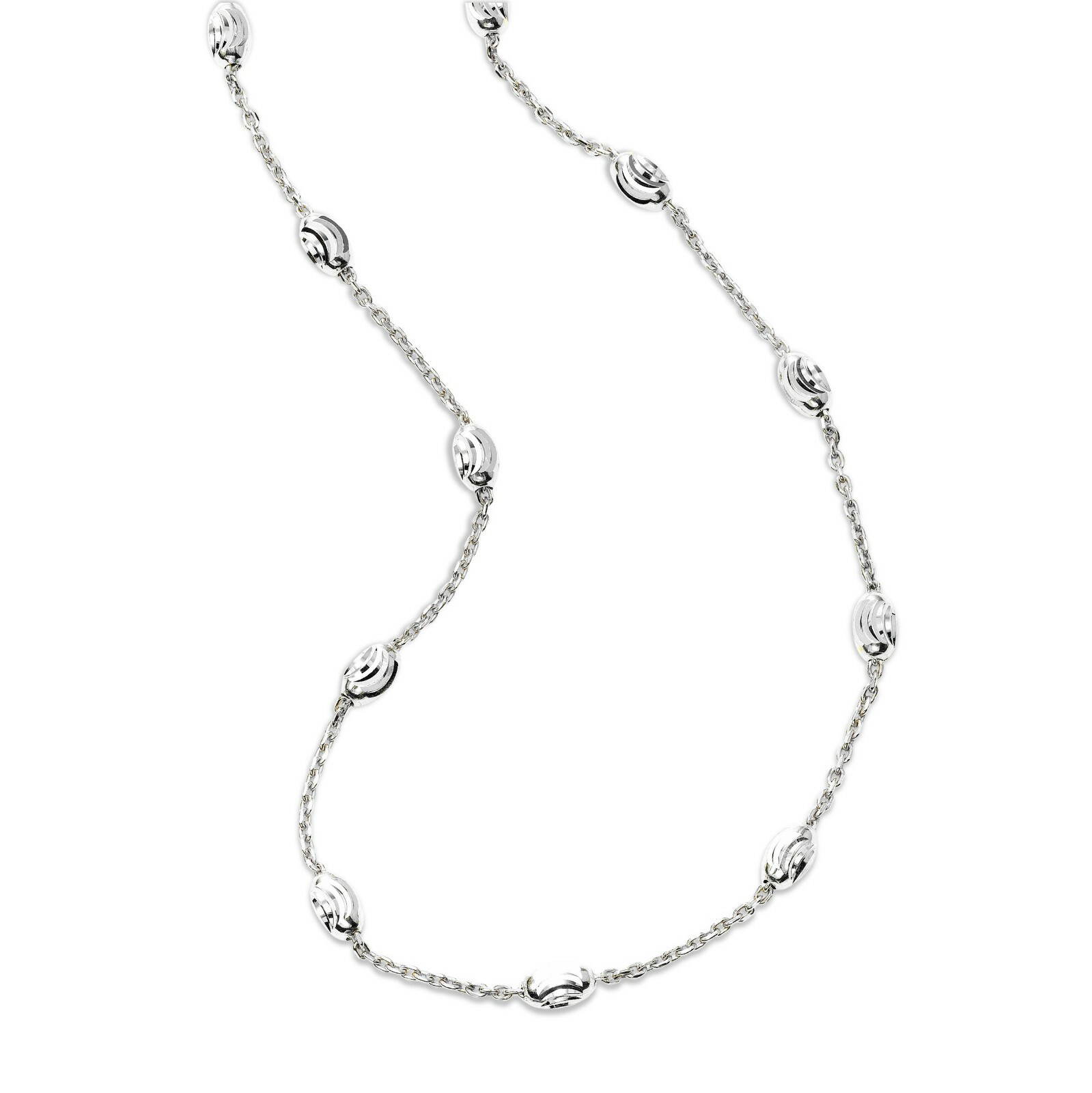 Italian .925 Sterling Silver 3mm Diamond Cut Station Oval Moon Anklet 9″ and 10″