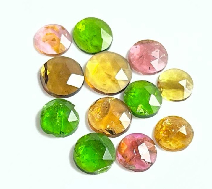 MULTI TOURMALINE LOOSE GEMSTONE 6 TO 7 MM ROUND ROSECUT 12 PEICES 6.80 CARATS