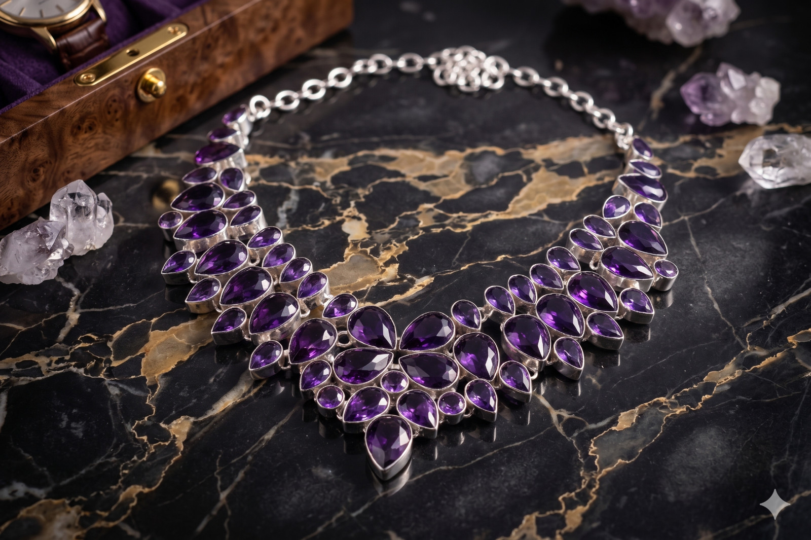 Purple Amethyst Necklace 925 Sterling Silver Gemstone Handmade Jewelry S-18″