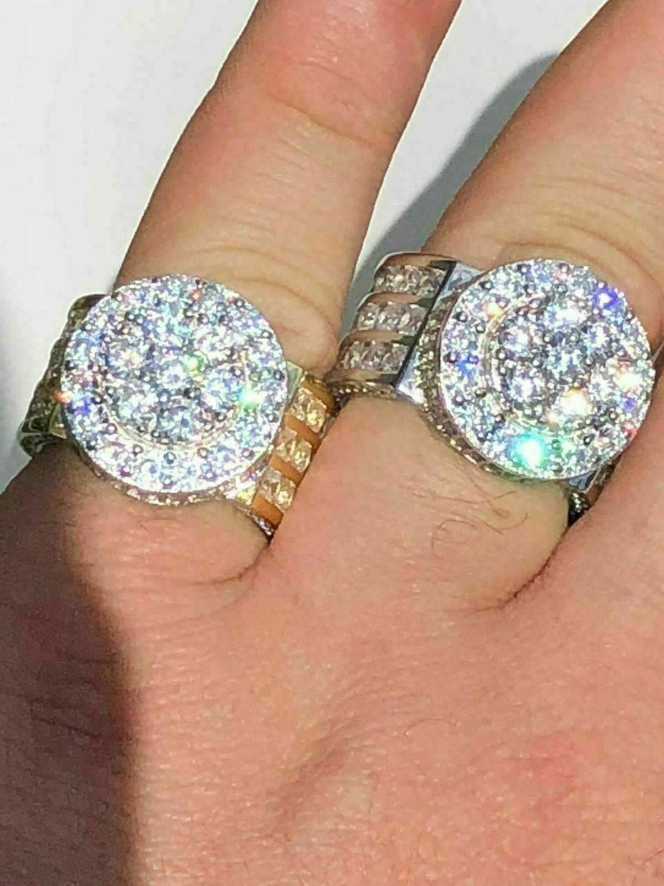 Men’s Large Solid 925 Silver 5ct CZ Pinky BIG RING 14k Gold Plated ICY HIP-HOP