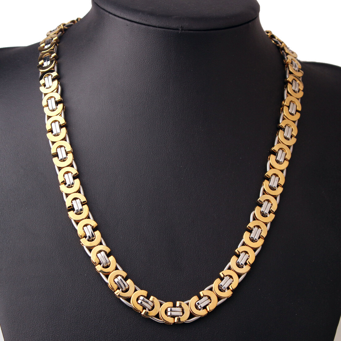 6/8/11mm 7-40″ Fashion Stainless Steel Byzantine Flat Chain Mens Womens Necklace