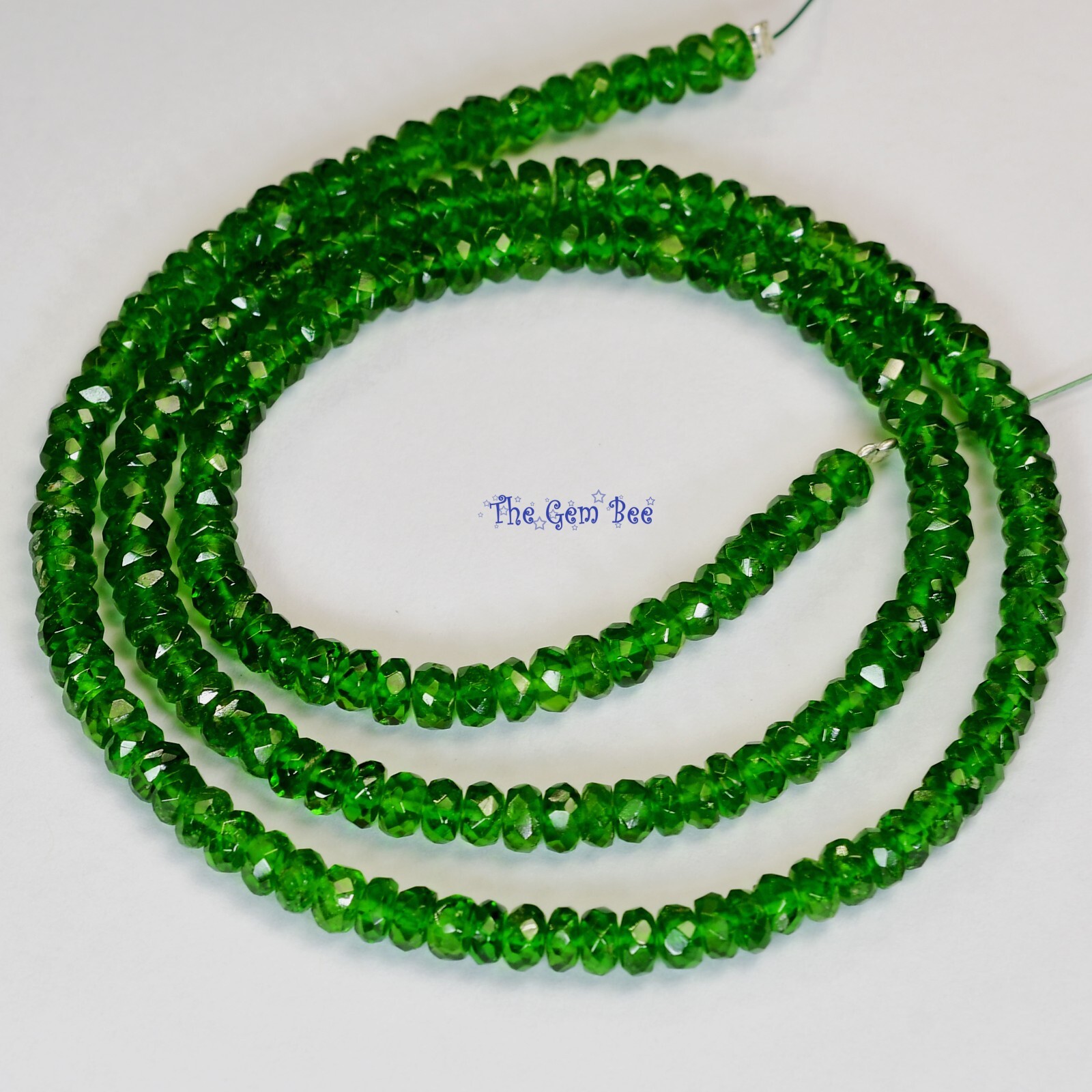 3.2mm-4.2mm Siberian Chrome Diopside Faceted Green Rondelle Bead 16″ Strand