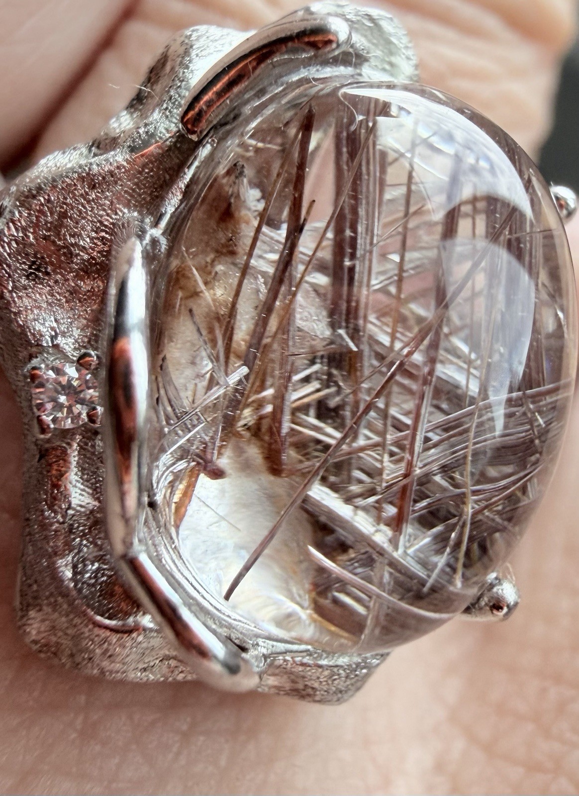 Natural Rutilated Quartz Ring – S925 Sterling Silver 14.5*11.5mm