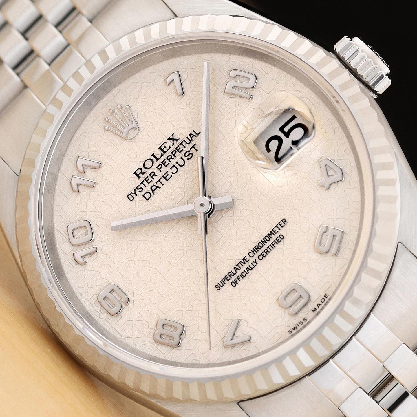 ROLEX DATEJUST 16234 CREAM ARABIC COMPUTER DIAL 18K GOLD STEEL NO HOLES WATCH