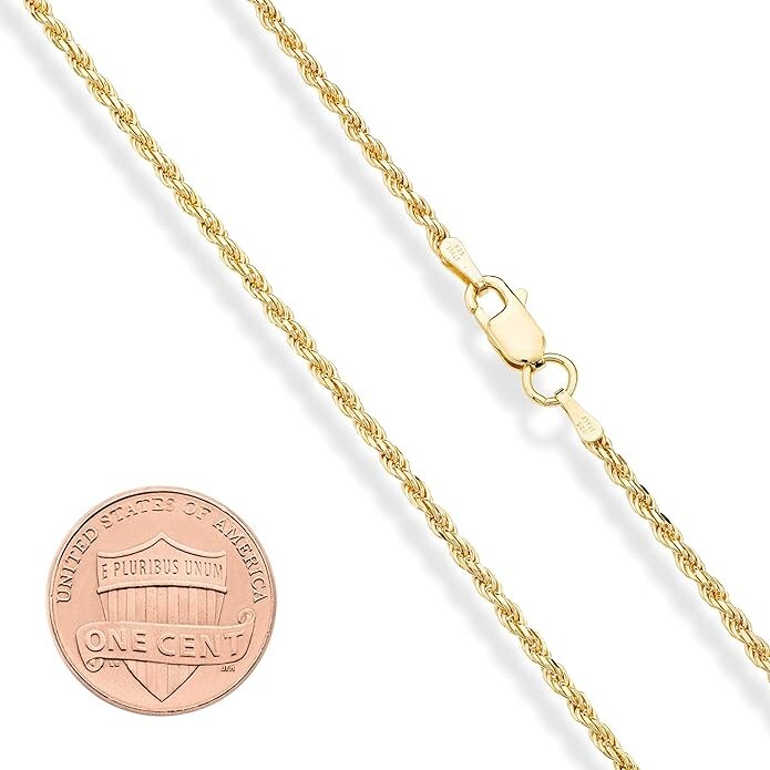 Solid Gold Plated 2mm Diamond-Cut Braided Rope Chain Necklace for Men Women 20″