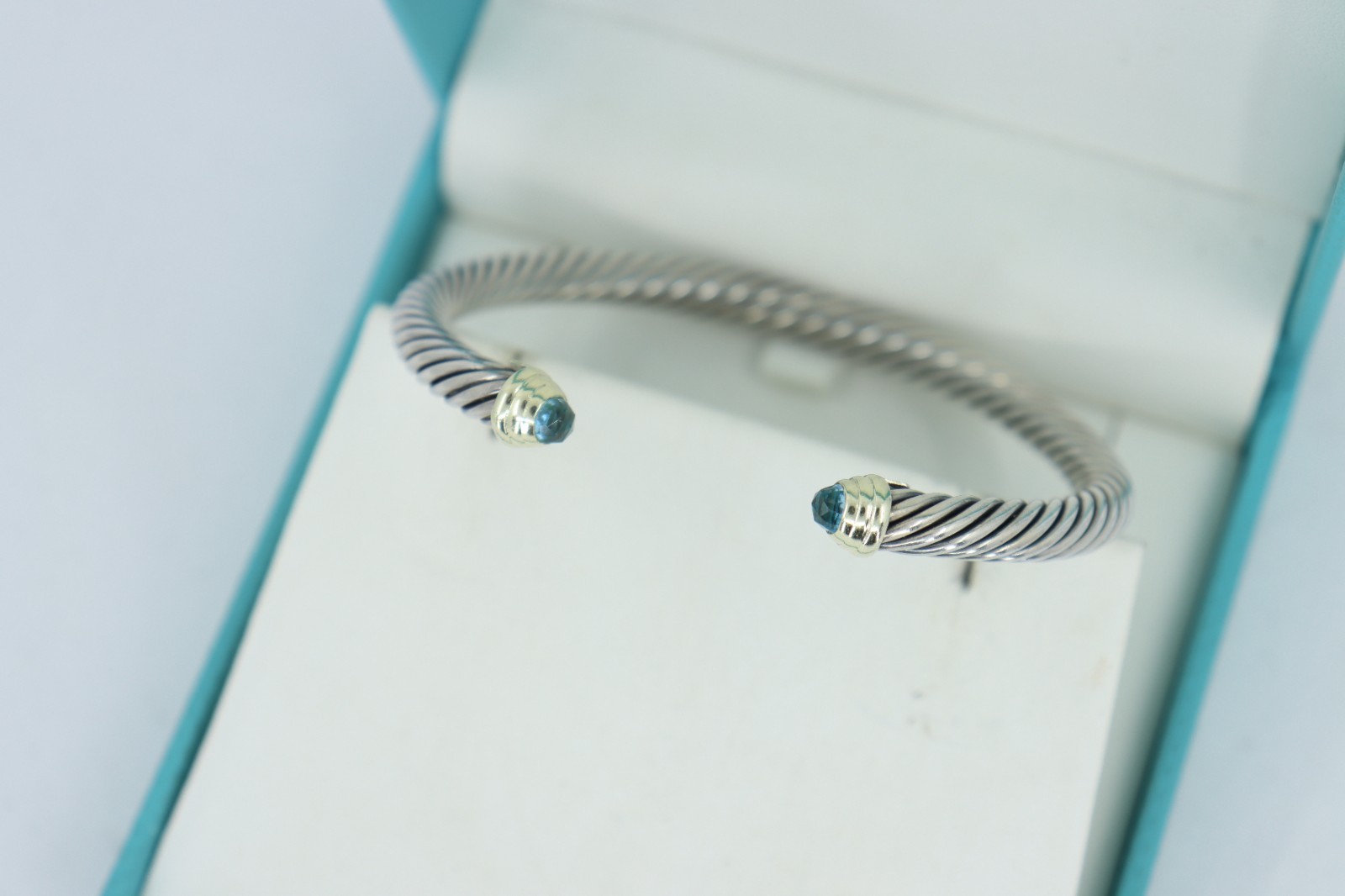 David Yurman Cable Classics Blue Topaz Cuff Bracelet, 5mm Cable, Sterling & 14K