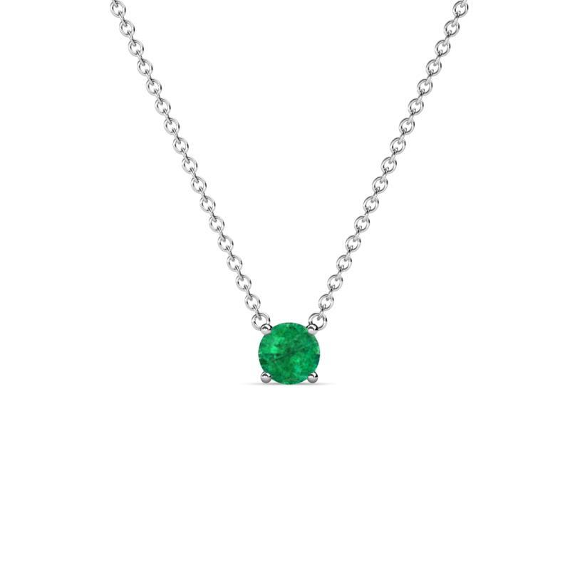 Round Emerald (4.00 mm) Solitaire Pendant Necklace 14K Gold JP:199857