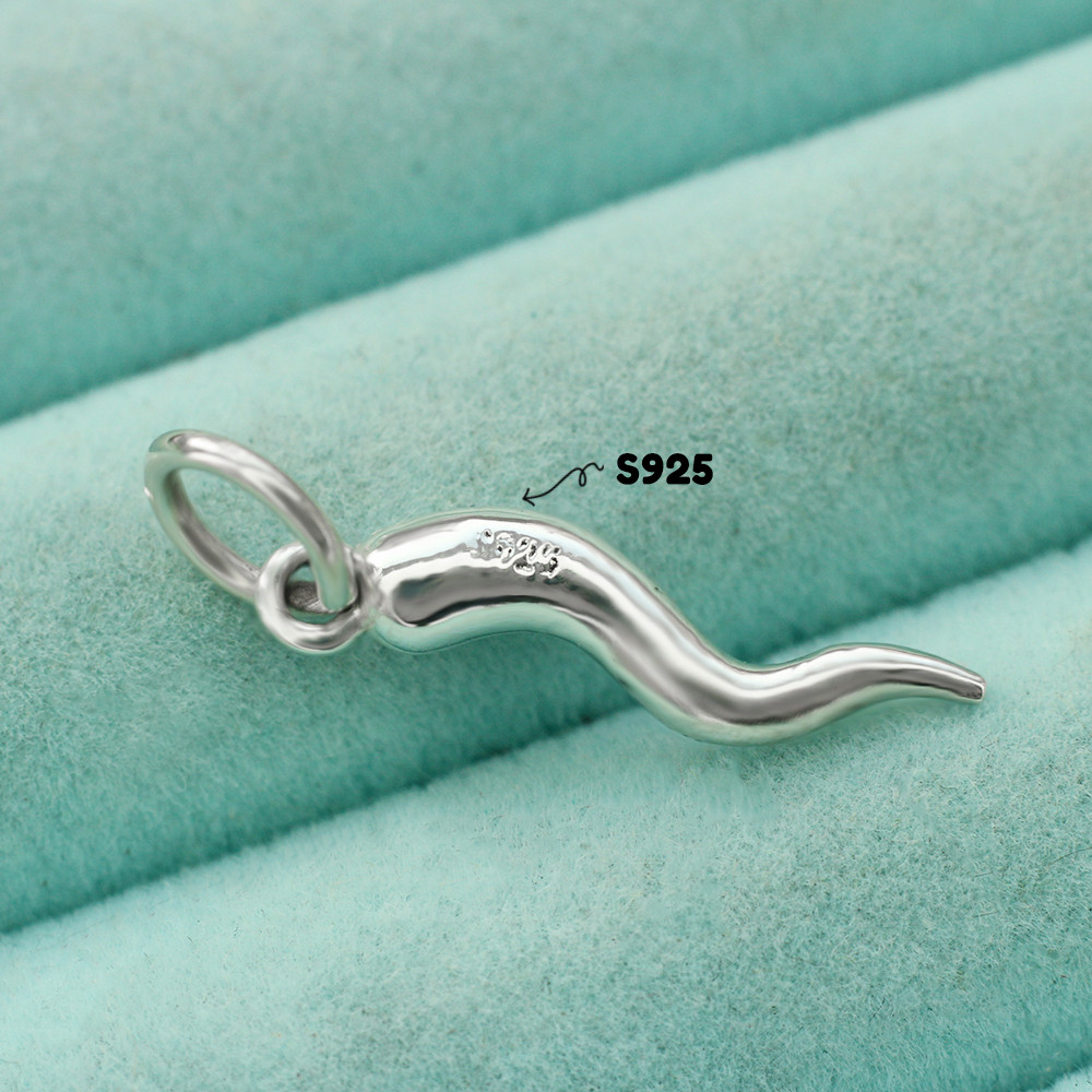 Italian Horn Chilli Pepper Pendant Charm 3D In 925 Sterling Silver Cornicello