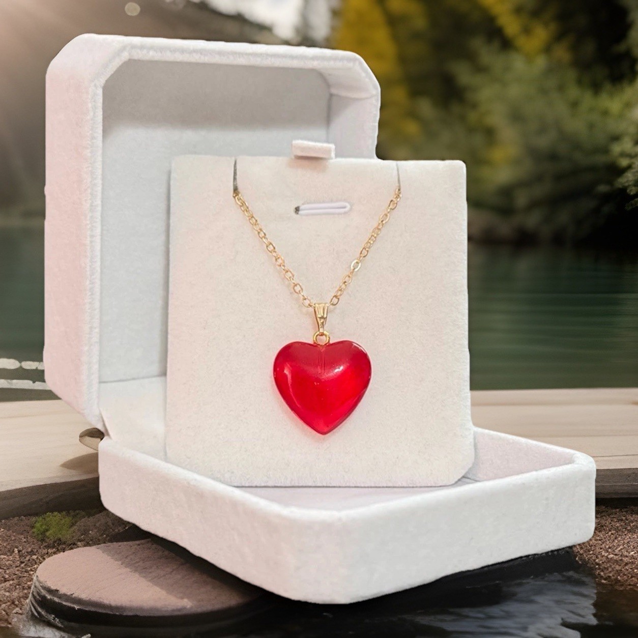 Red Heart Glass Crystal Pendant Necklace Valentine’s Day Birthday Christmas Gift