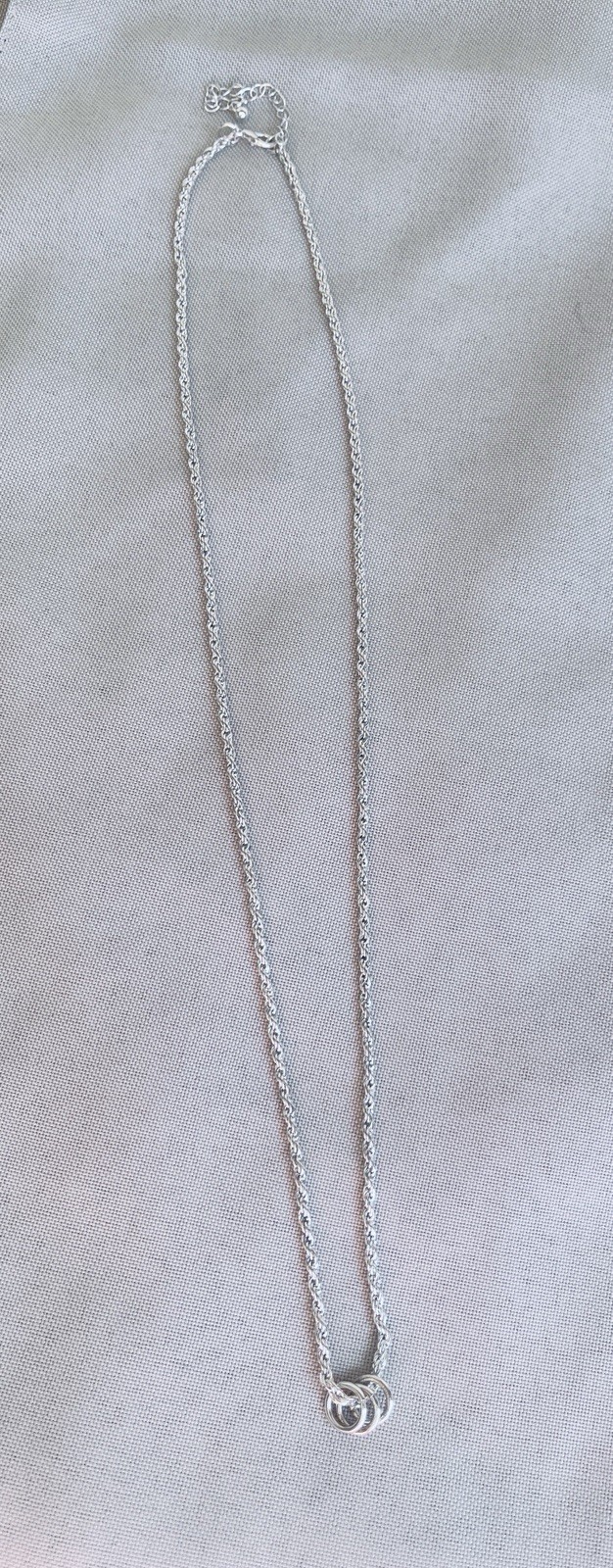 Silver Tone Rope Chain Necklace w/ Lobster Clasp & Adjustable Extender