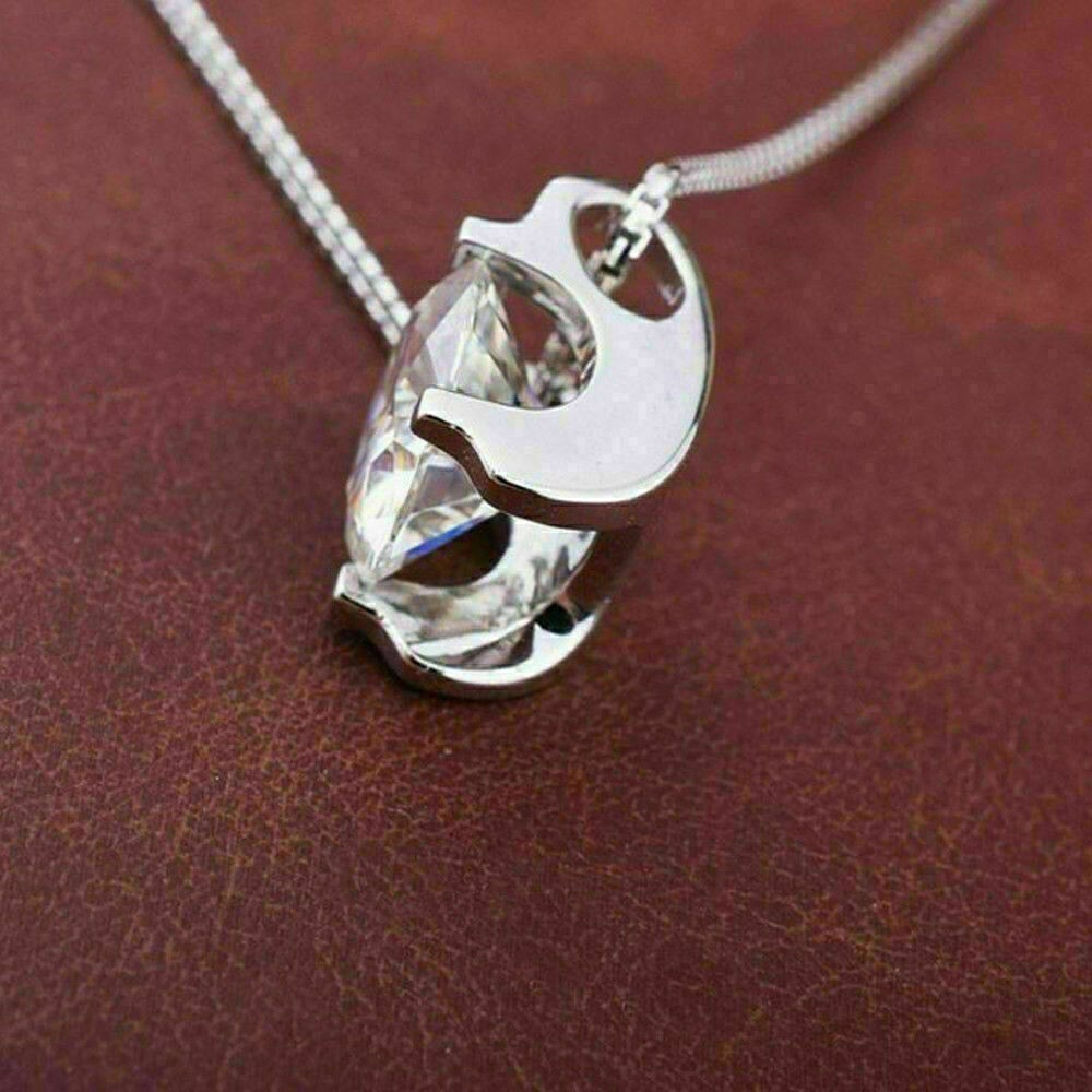 2Ct Round Lab-Created Diamond Solitaire Pendant Necklace 14K White Gold Finish