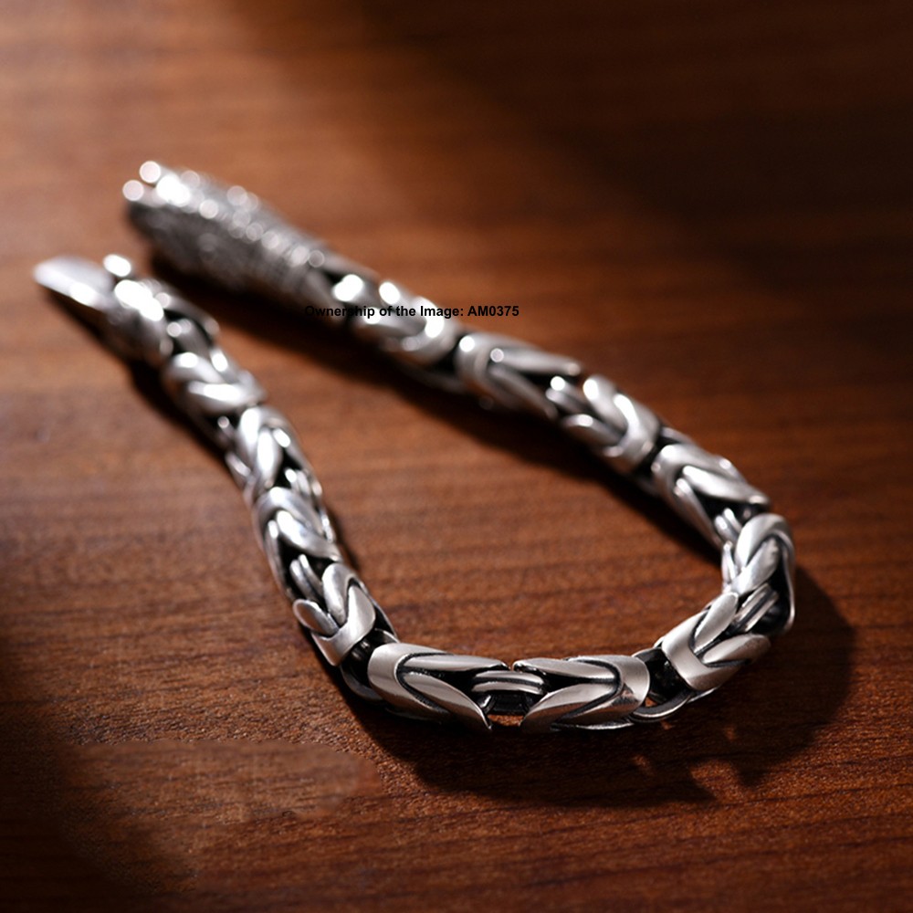 Pure 925 Silver Byzantine Link Chain Bracelet for Men/Women Vintage Look 5mm W
