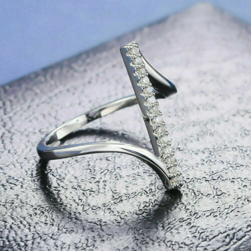 1.20 Ct Round Simulated Diamond Sweeping Bypass Wedding Ring 925 Sterling Silver