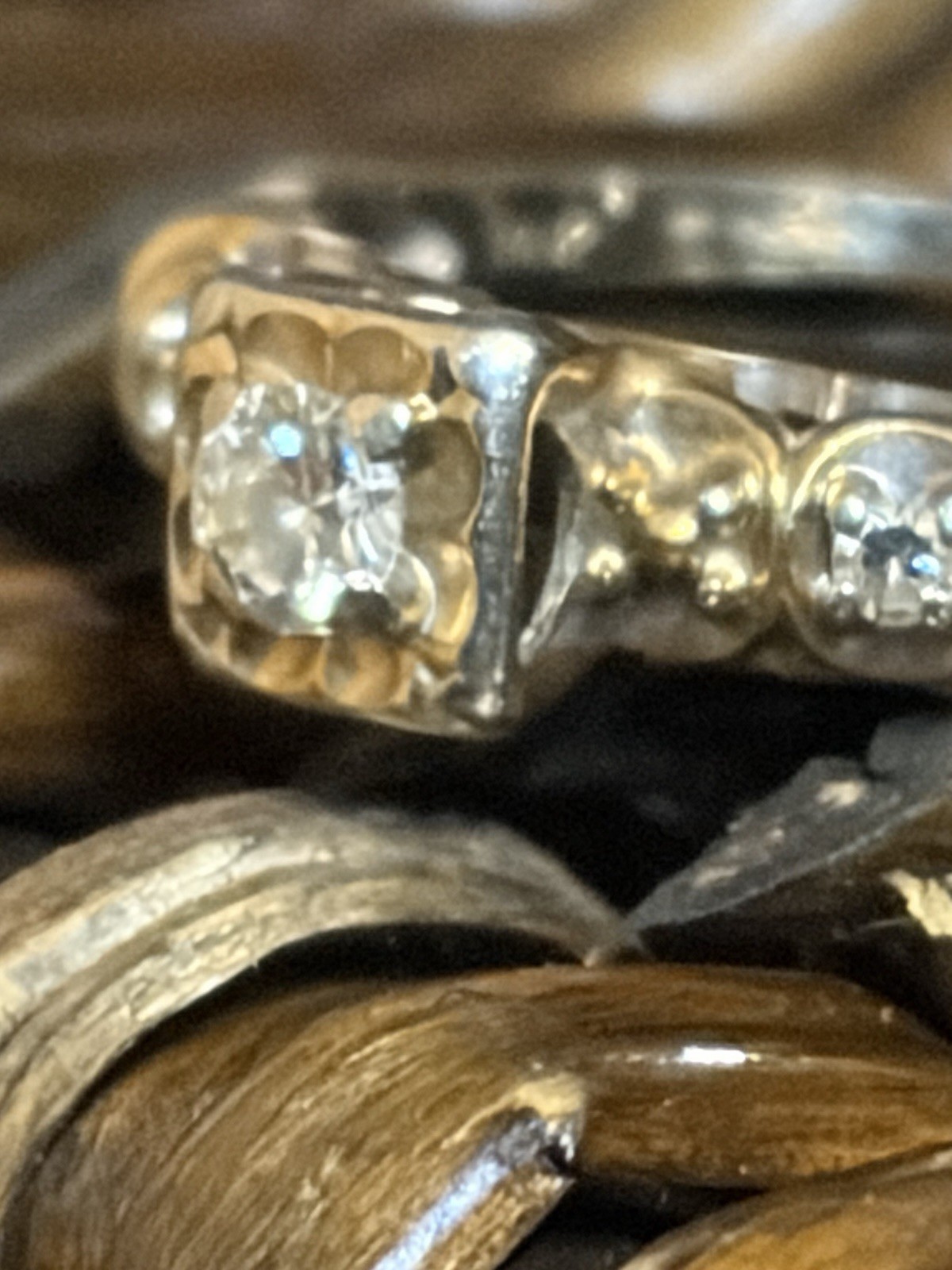14K & 925 Multi Tone Gold Diamond Ring Size 7 Solitaire Accents Illusion