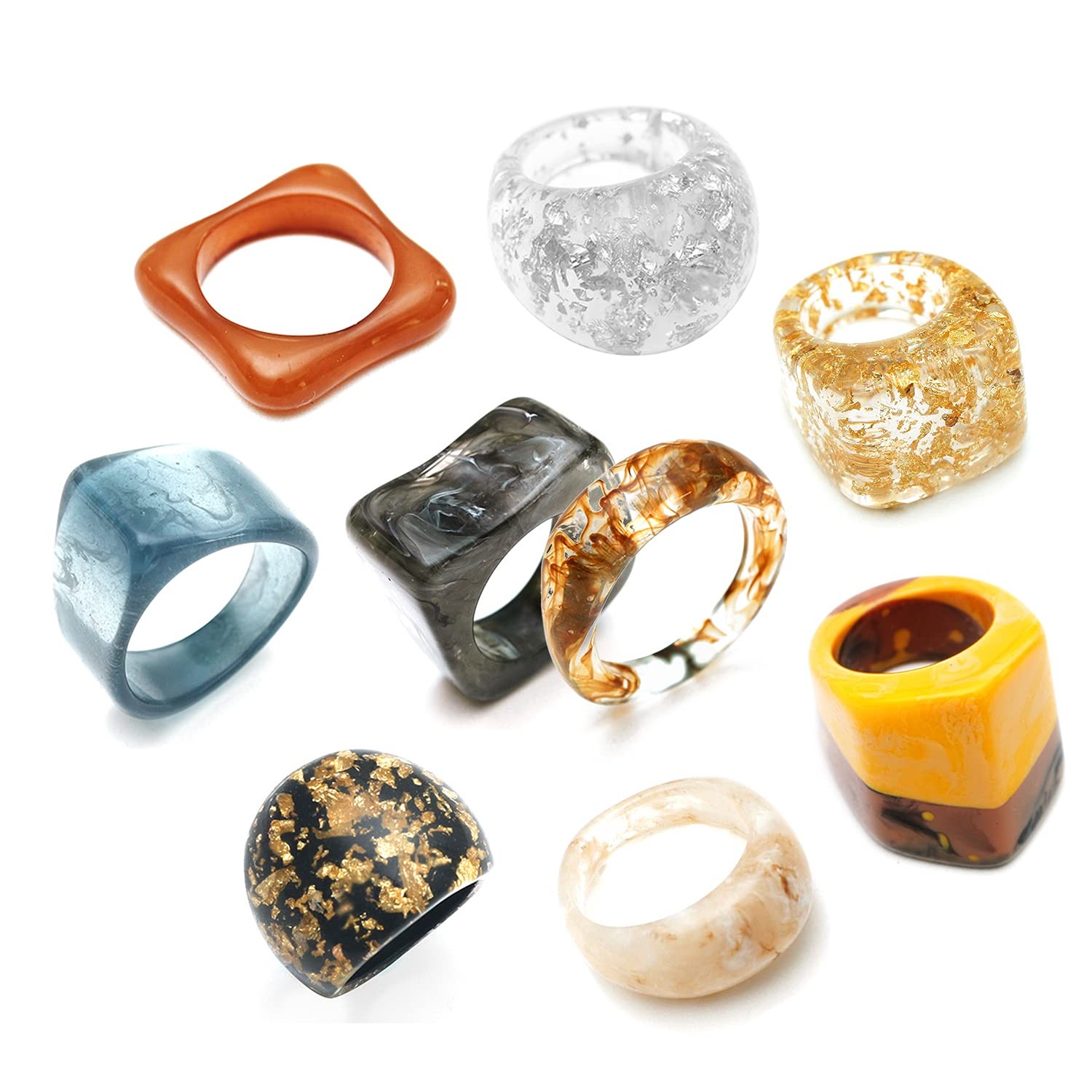 Resin Chunky Rings Acrylic Resin Rings Wide Thick Dome Knuckle Finger Stackab…