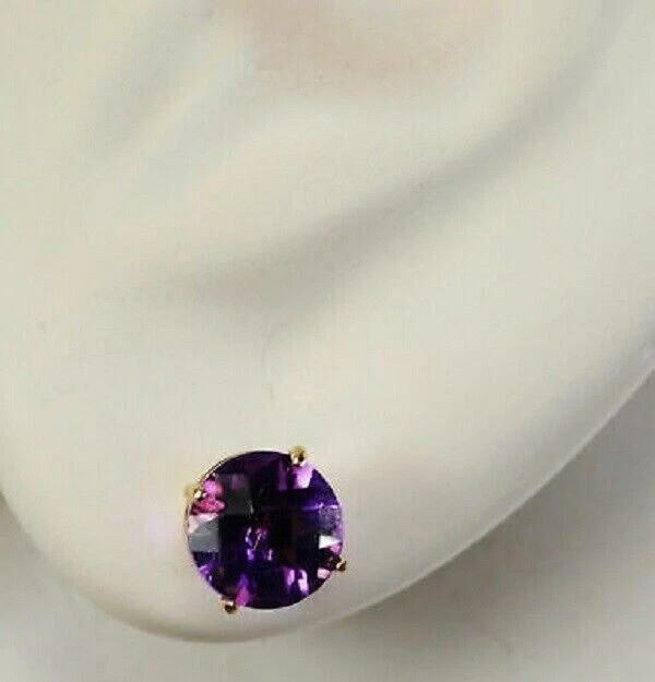 2Ct Round Cut Amethyst Solitaire Push Back Stud Earrings 14K Yellow Gold Finish