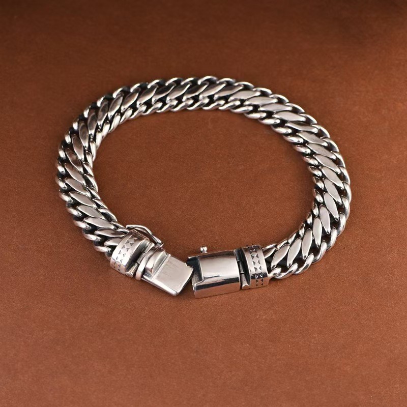 Pure S925 Sterling Silver Chain 11mm Braided Curb Link Bracelet 7.9-8.7inch