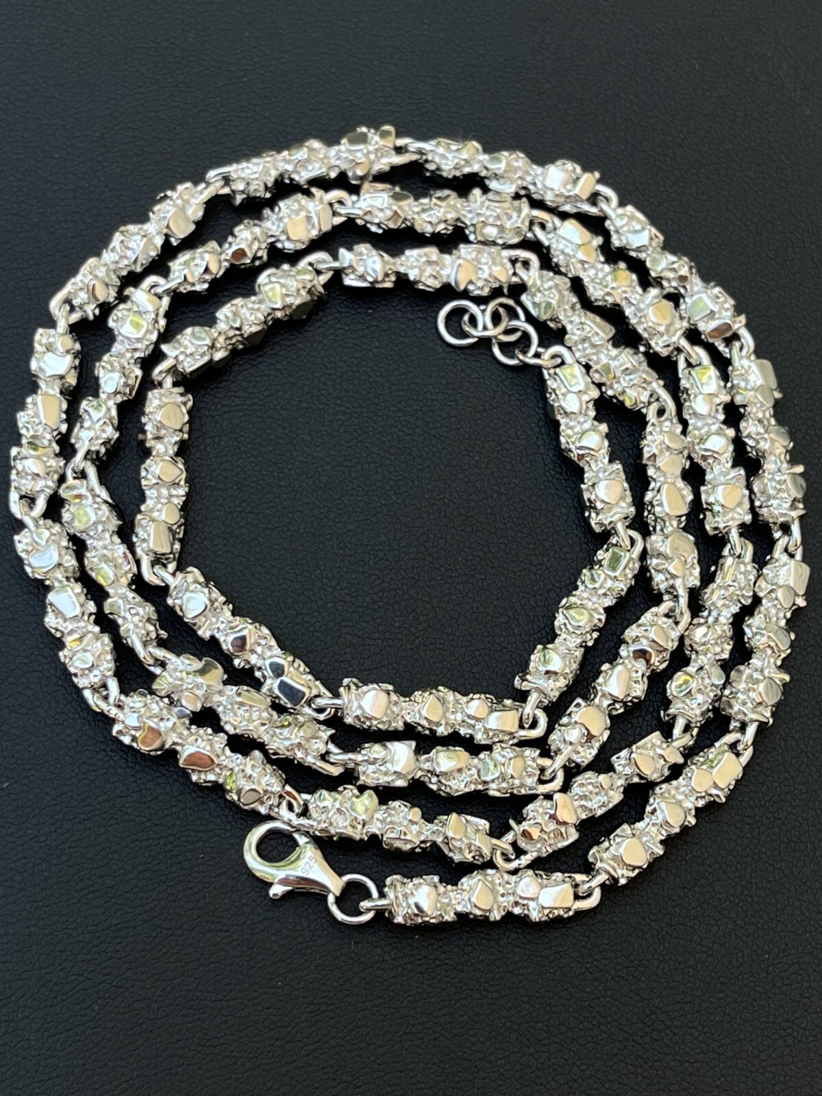 Custom Handmade Solid 925 Sterling Silver Nugget Link Chain Necklace 5mm 18-30″