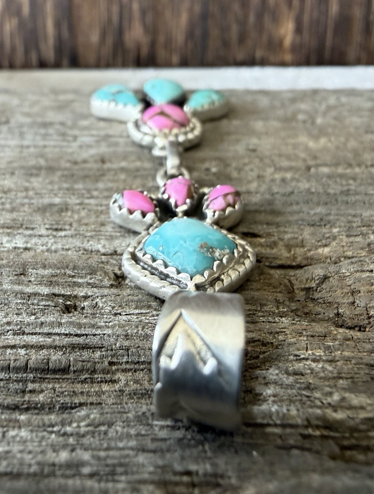 Sterling Silver Native Style SW White Water Turq & Kingman Cotton Candy Pendant