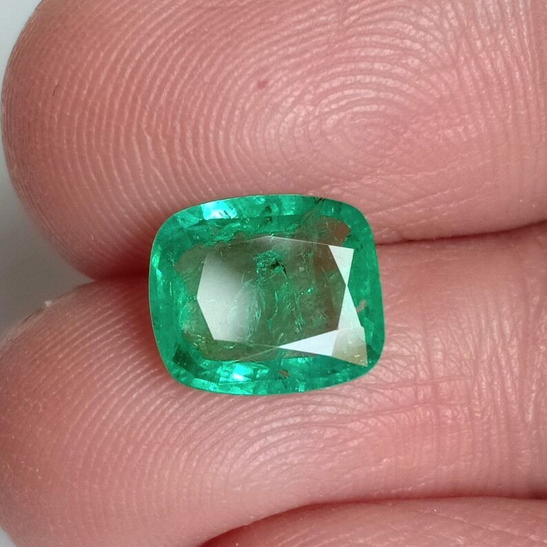 Certified Vivid Green Emerald Cushion Cut Earth Mined Loose Gemstone 1.84 Ct