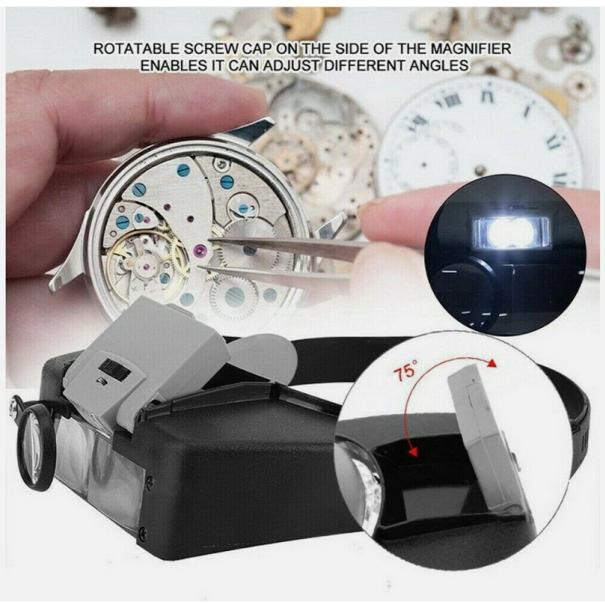 Jewelers Head Headband Magnifier LED Illuminated Visor Magnifying Glasses Loupe