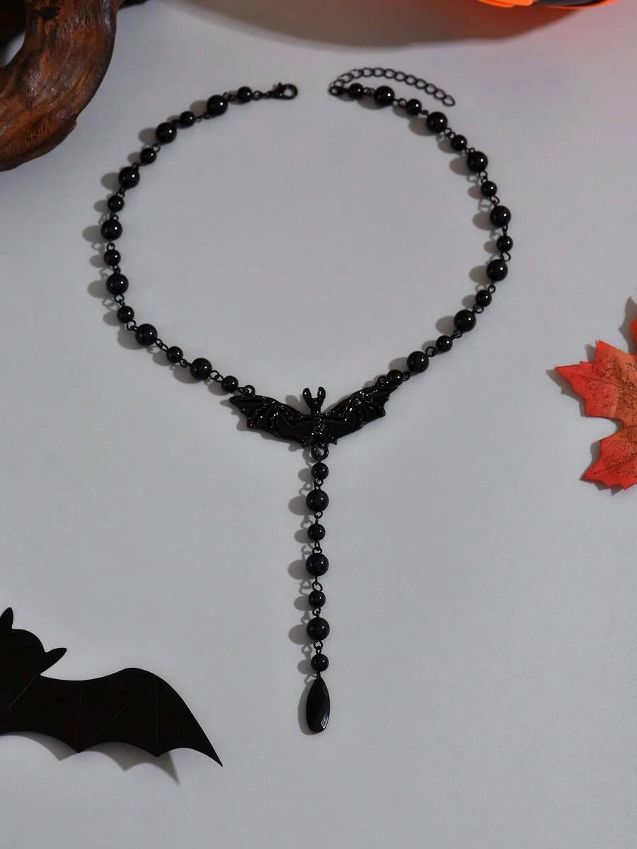1pc Gothic Bat Tassel Necklace Long Pendant Y Chain Halloween Jewelry