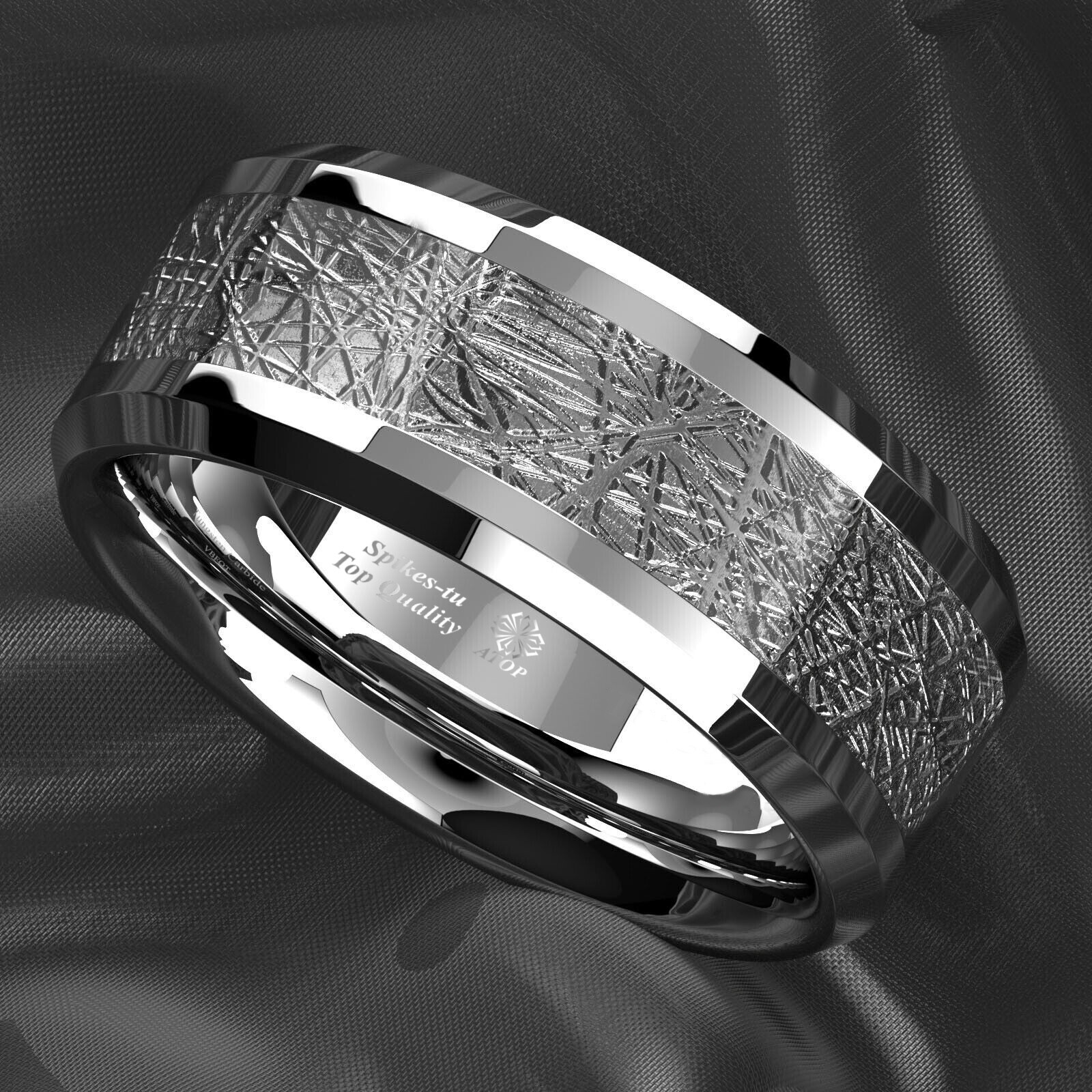 8mm Silver Tungsten Carbide Ring Sterling Silver Inlay Wedding Band ATOP jewelry