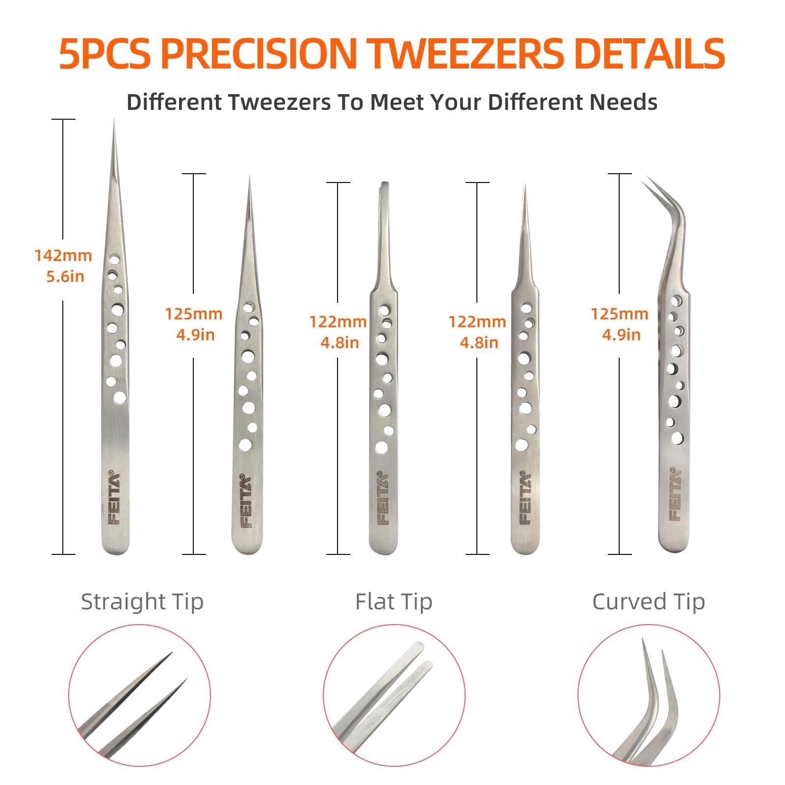 FEITA Precision Tweezer Set – Tweezers for Crafts, Jewelry, Lash Extensions, …