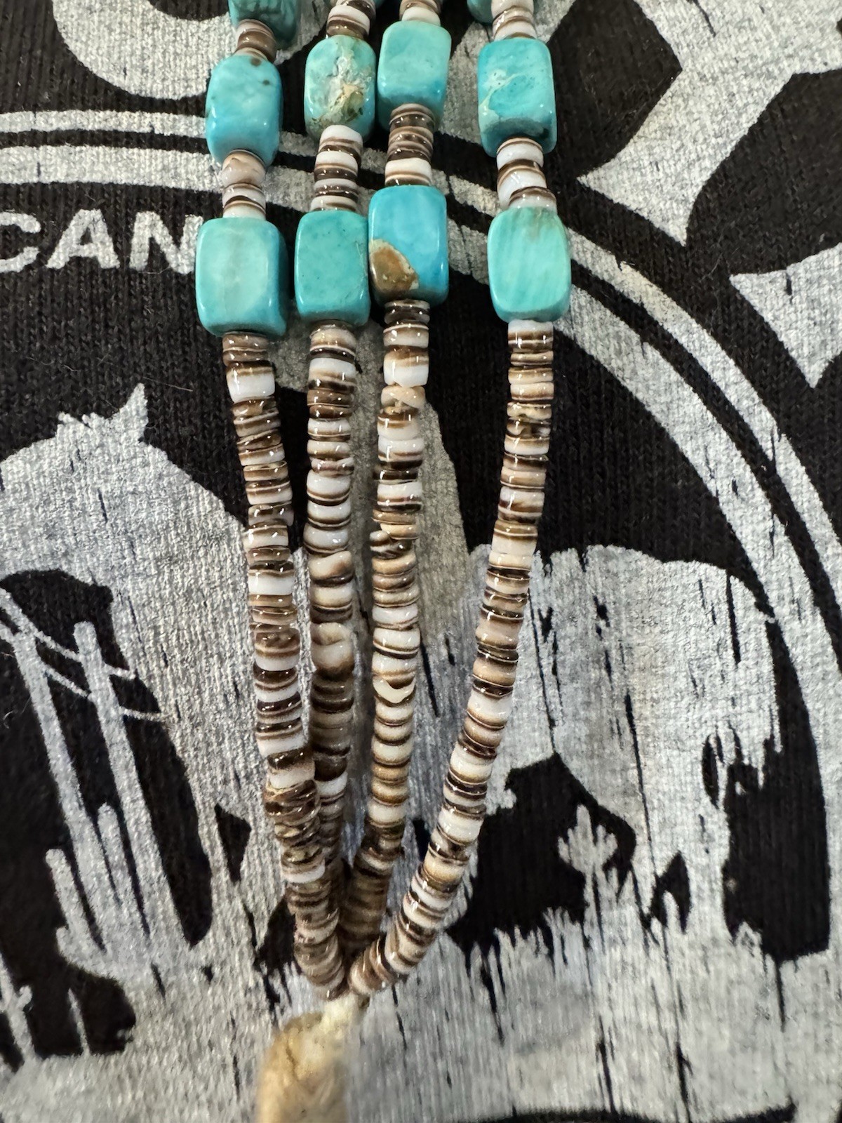 4 Strand Turquoise Nugget & Heishi Shell Necklace Blue Green Southwest 36”