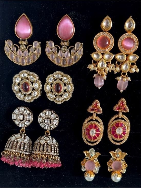 Pink Statement Earrings. Catseye, pearls, kundan, studs, dangle drops, jhumkas
