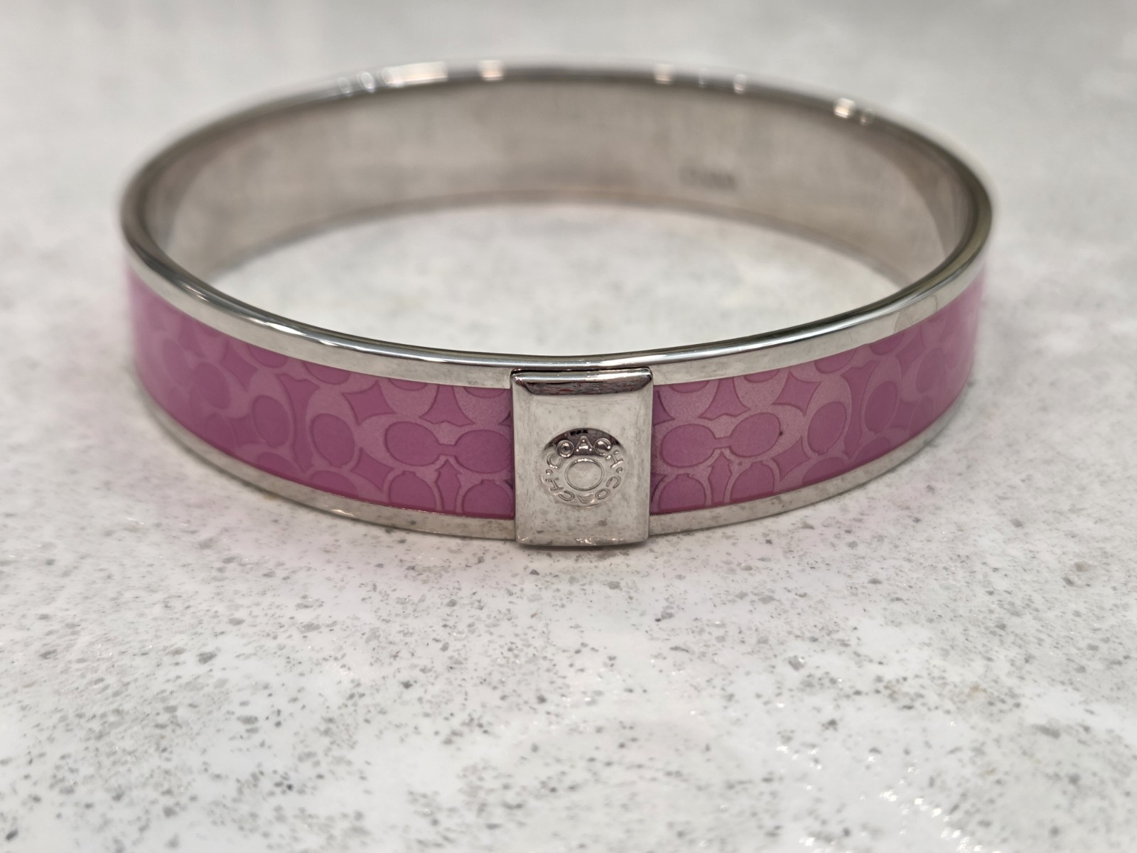 Coach Vintage Signature C Half Inch Pink Silver Enamel Bangle Bracelet