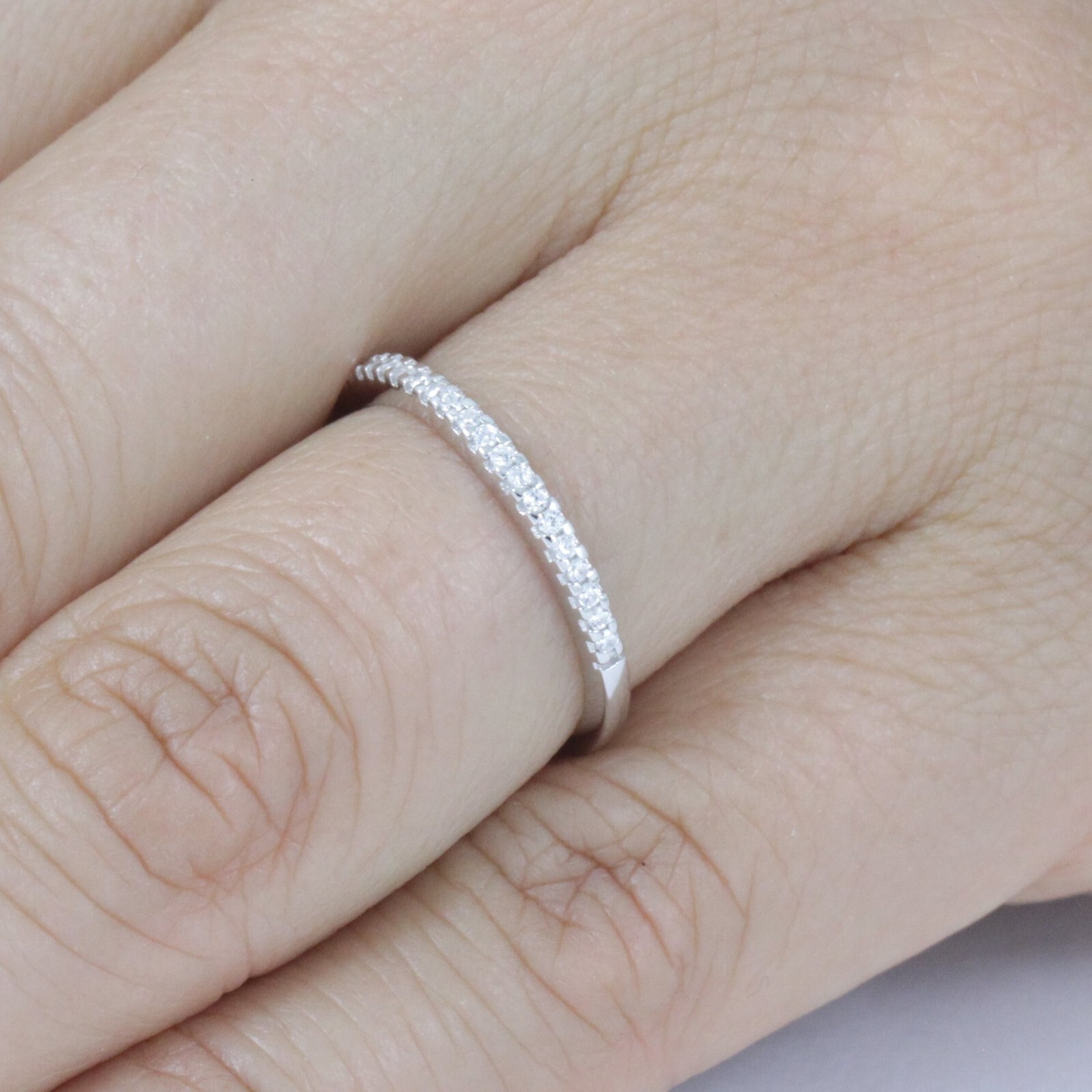 1.3mm CZ 925 Sterling Silver Stackable Wedding Band Skinny Ring Size 3-14 S178