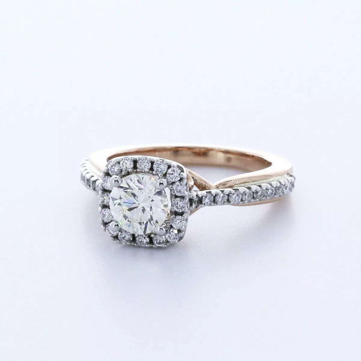 14K Gold Side Stone Engagement Ring Halo 1.35 CT Round Lab-Grown Diamond E VS1