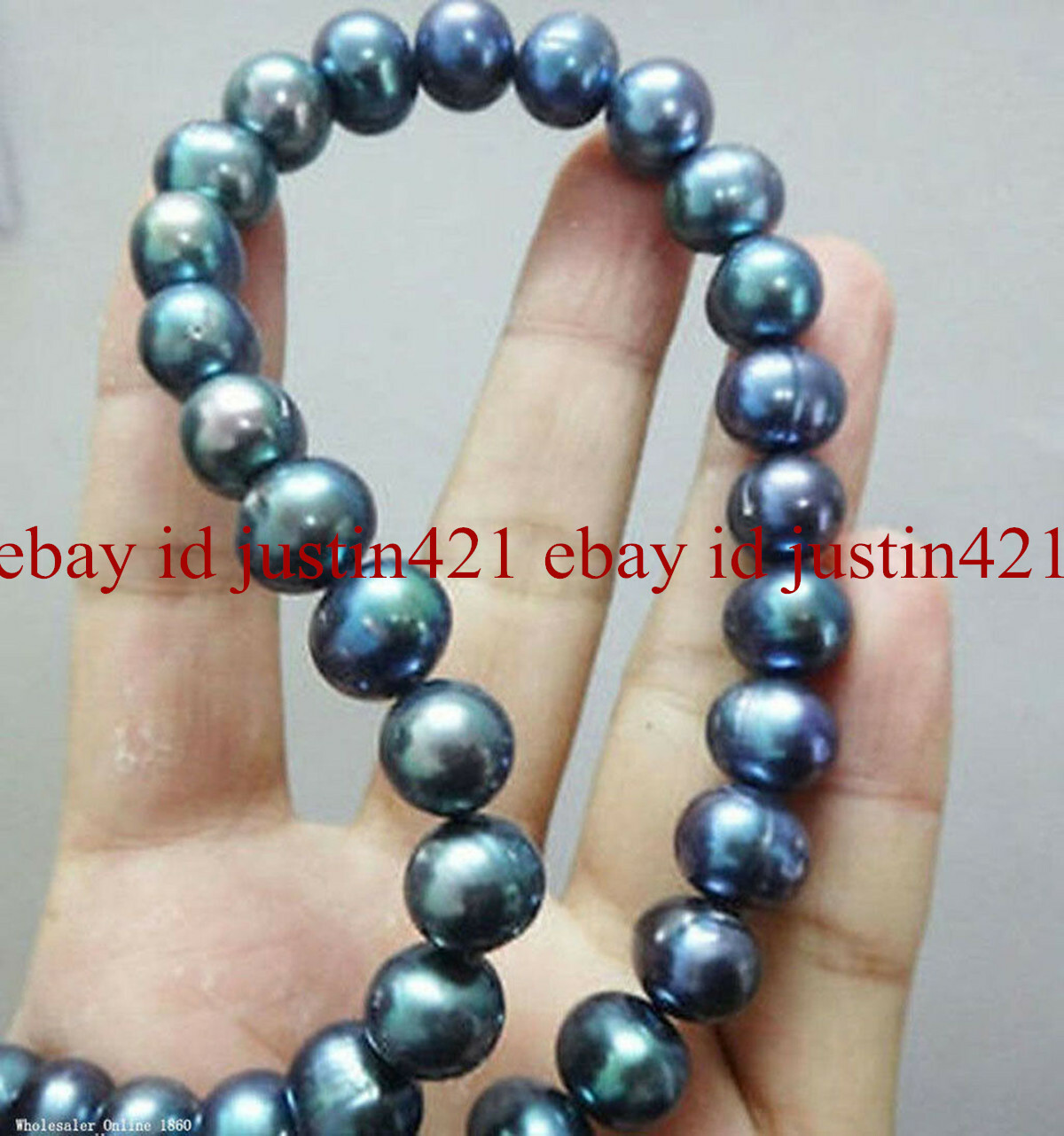 9-10mm Genuine Natural Freshwater Peacock Black Real Baroque Pearl Necklace 18”