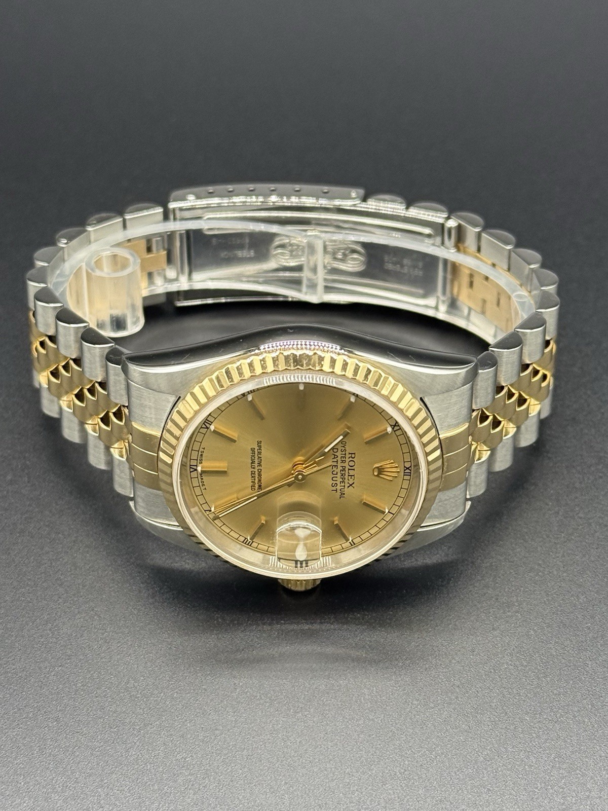 Rolex Datejust 16233 Two-Tone 36mm Champagne Stick Dial Jubilee Watch No Holes