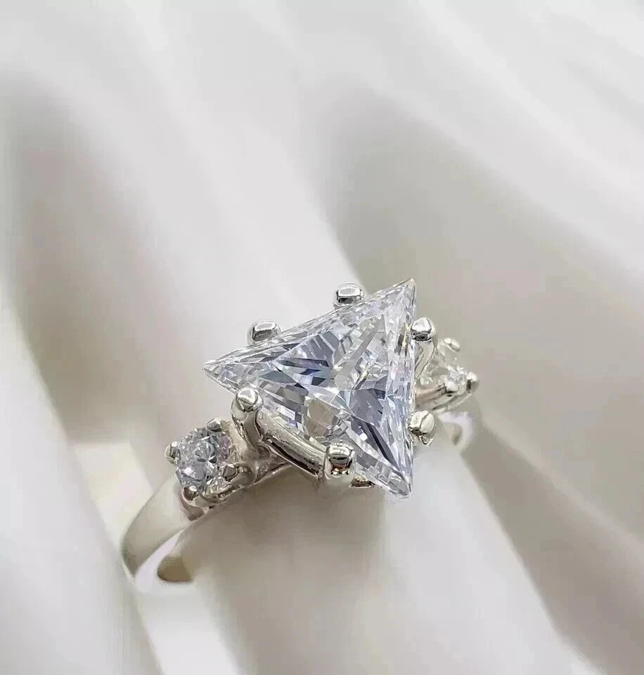 2 Ct Trillion Cut Simulated Diamond Engagement Band Ring 14k White Gold Plated
