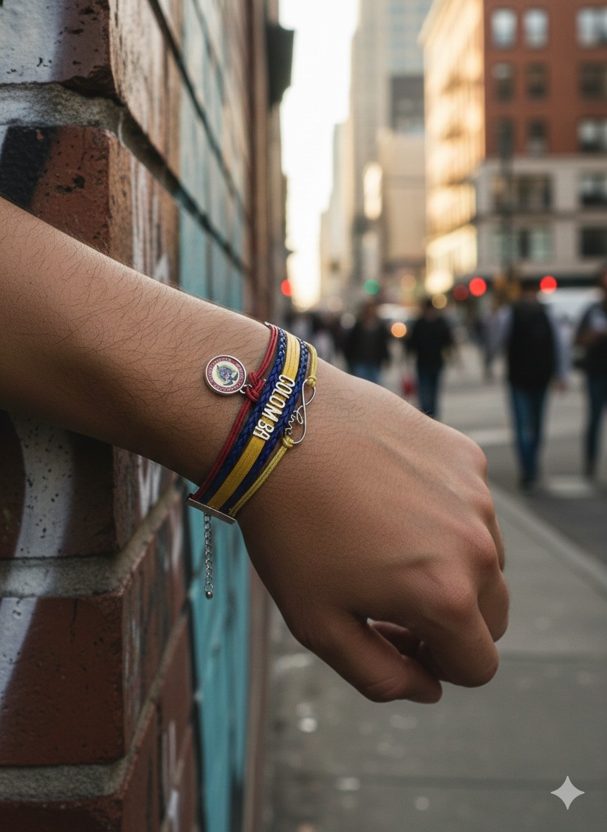 Colombia Flag Leather Bracelet – Handcrafted Jewelry