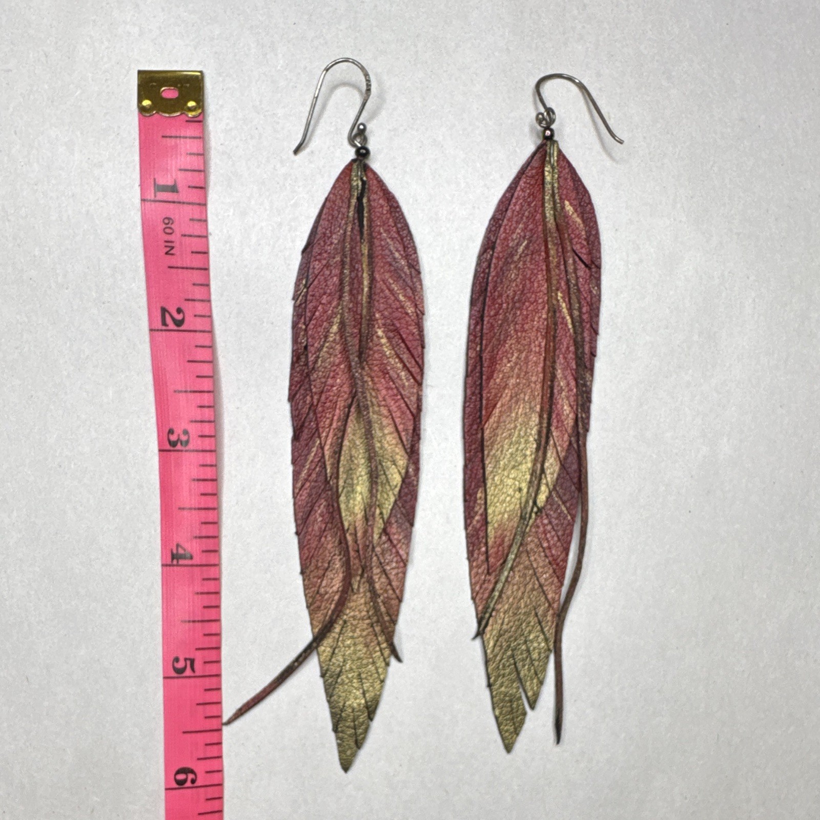 Feather Dangle Drop Earrings Multicolor Hook Closure No Stone Lobe