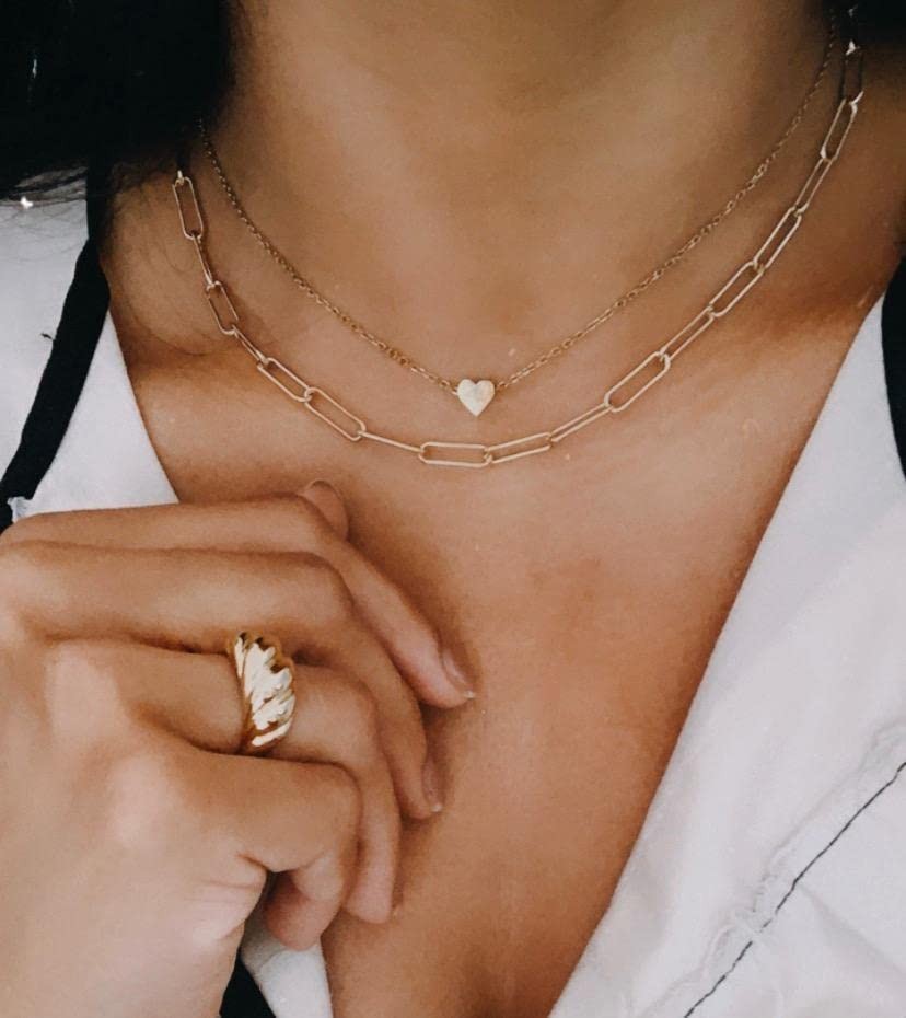 Layered Paperclip Bolo Necklace for Women – Adjustable Gold Plated Stainless Ste