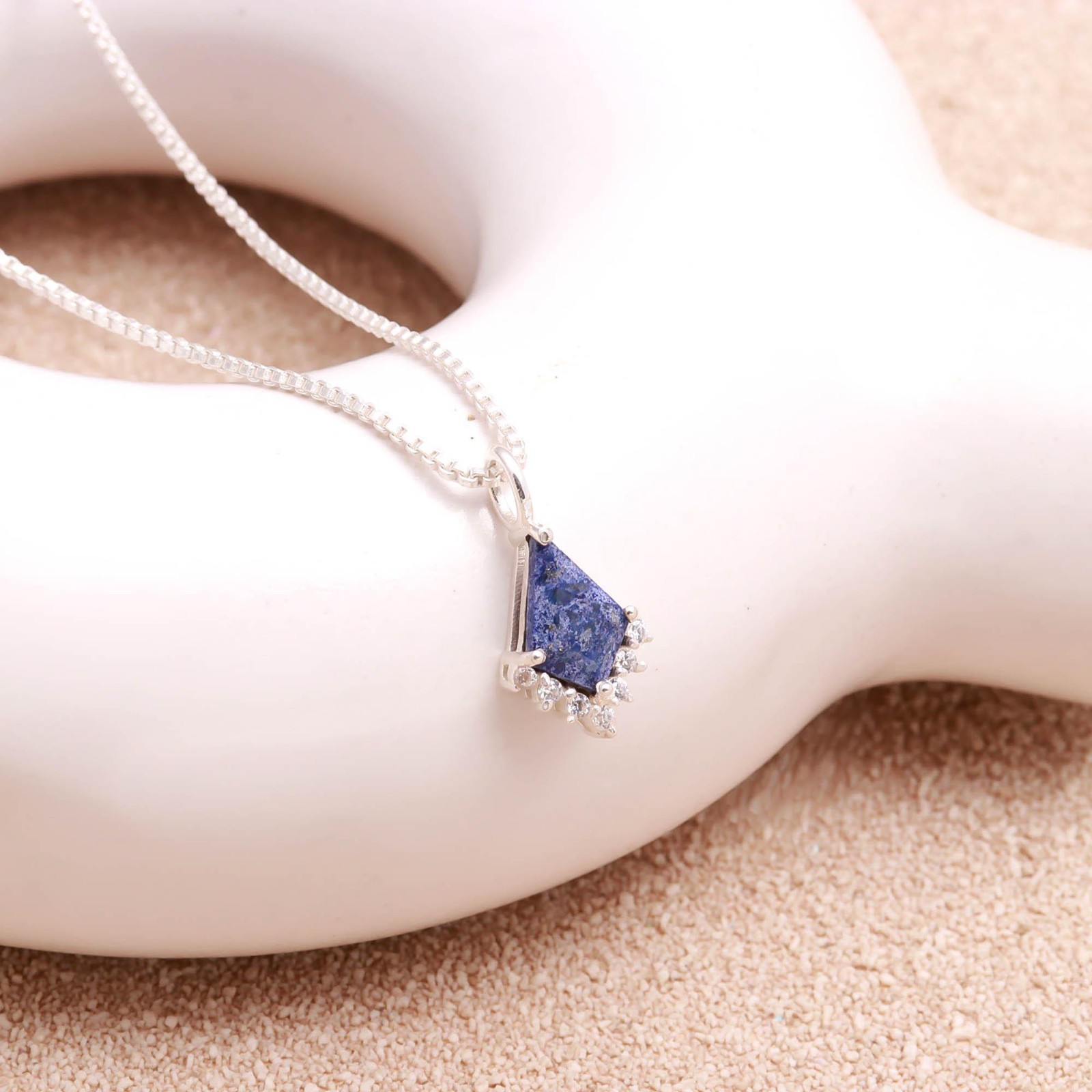 Natural Lapis Lazuli Kite Chain Pendant 925 Sterling Silver Moissanite Jewelry