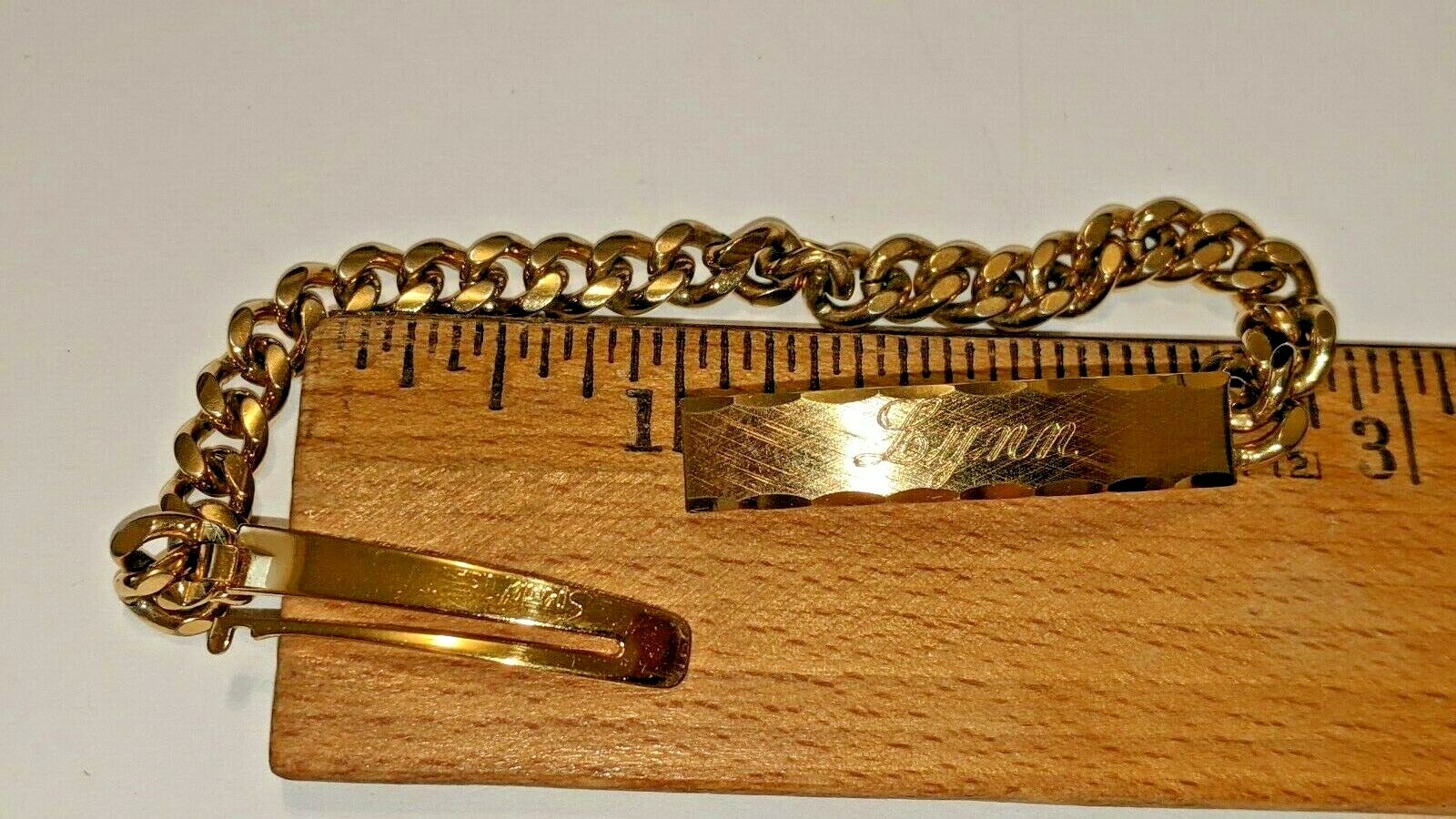 VTG SPEIDEL IDENTIFICATION BRACELET ID LYNN THE NAME LYNN 6 3/4″ LONG GOLDPLATED